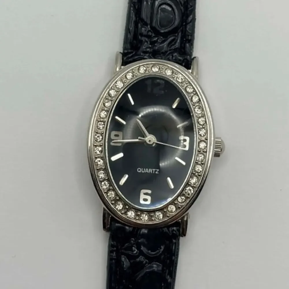 Silver & Black Crystal Watch